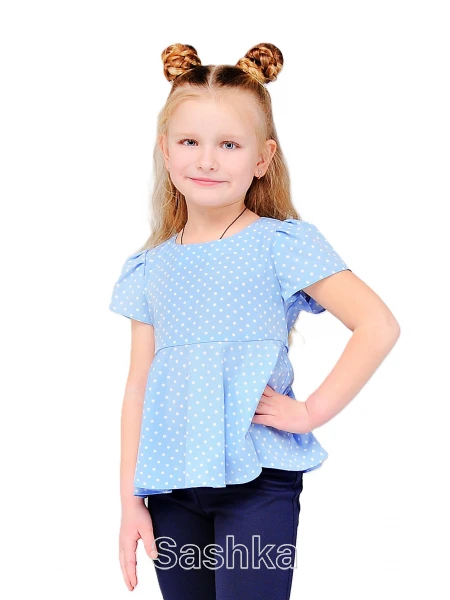 Блуза з пояском для дівчинки блакитна